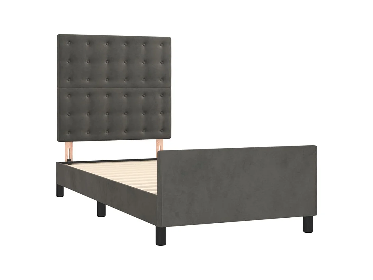 Cama individual- 90x190cm con cabecero terciopelo gris oscuro ES773782
