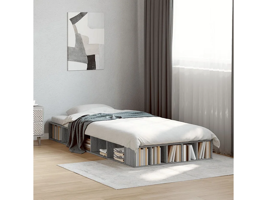 Lit simple sonoma gris 90x200 cm bois d'ingénierie FR16917