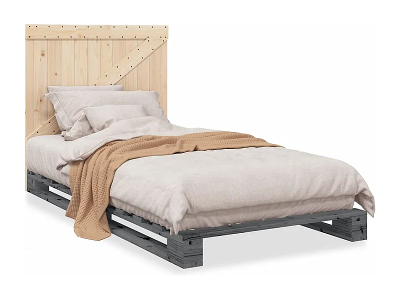 Lit simple et tête de lit gris 100x200 cm bois de pin massif FR97556