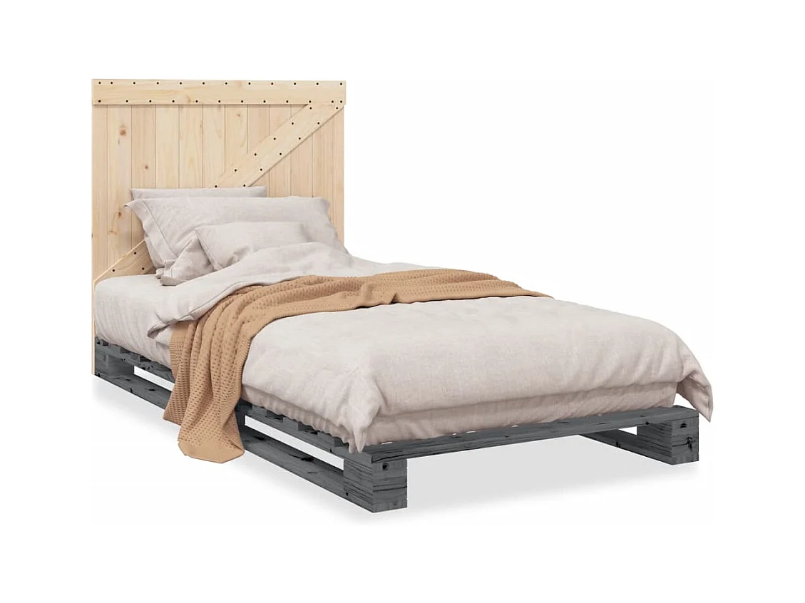 Lit simple et tête de lit gris 100x200 cm bois de pin massif FR97556