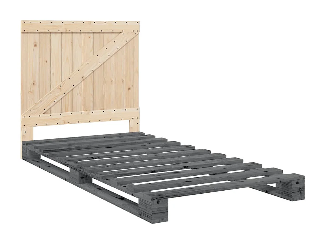 Bedframe met hoofdbord massief grenenhout grijs 100x200 cm BE486518