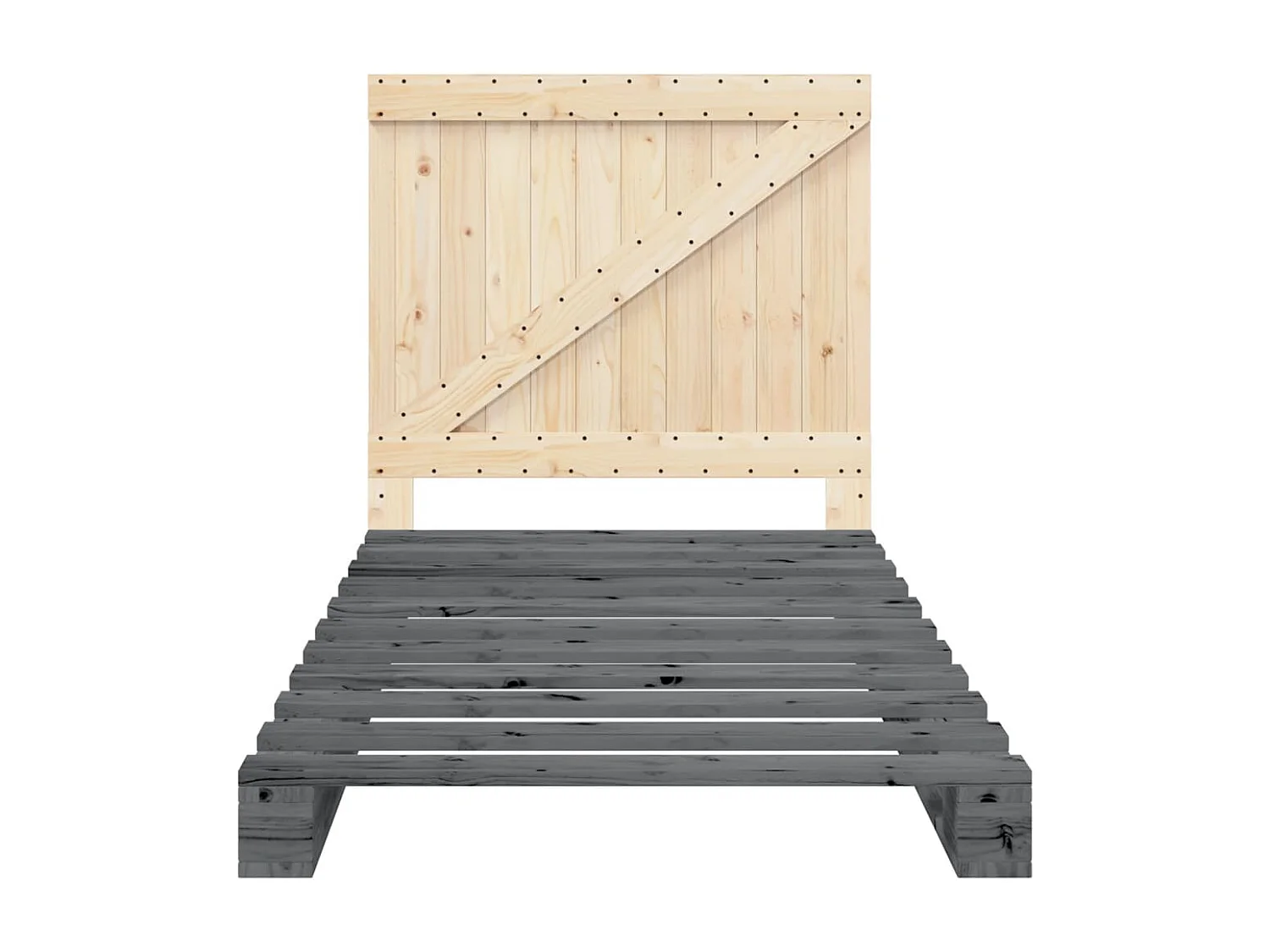 Bedframe met hoofdbord massief grenenhout grijs 100x200 cm BE486518