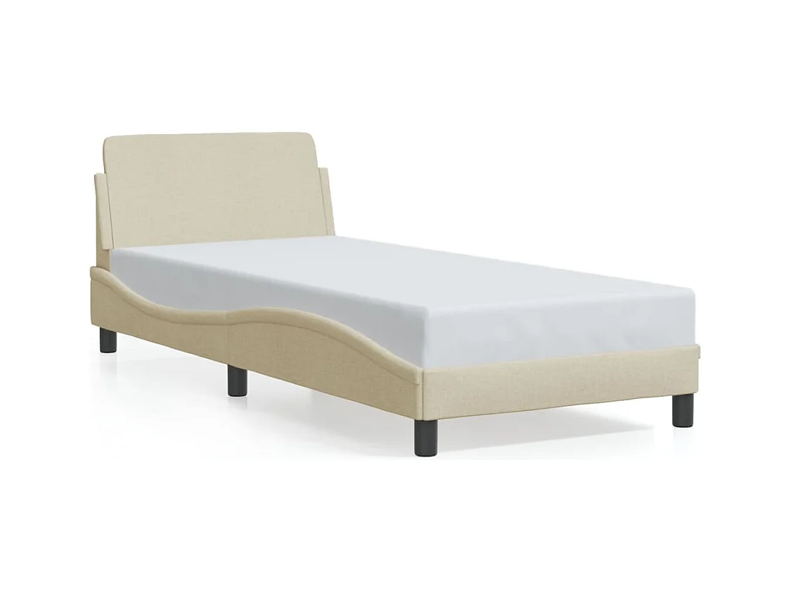 Lit simple + tête de lit Crème 90x200 cm Tissu FR94069