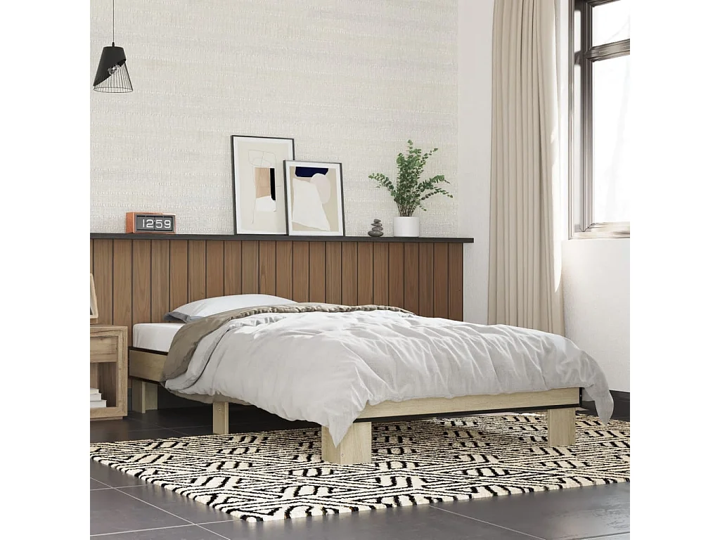 Cama 75x190 cm - madera ingeniería metal roble Sonoma ES739356