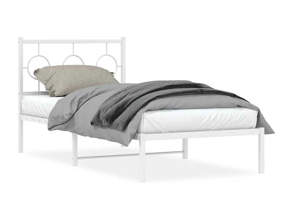 Lit simple métal + tête de lit blanc 90x190 cm FR42261