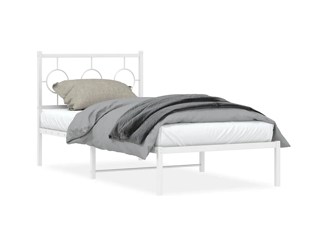 Lit simple métal + tête de lit blanc 90x190 cm FR42261