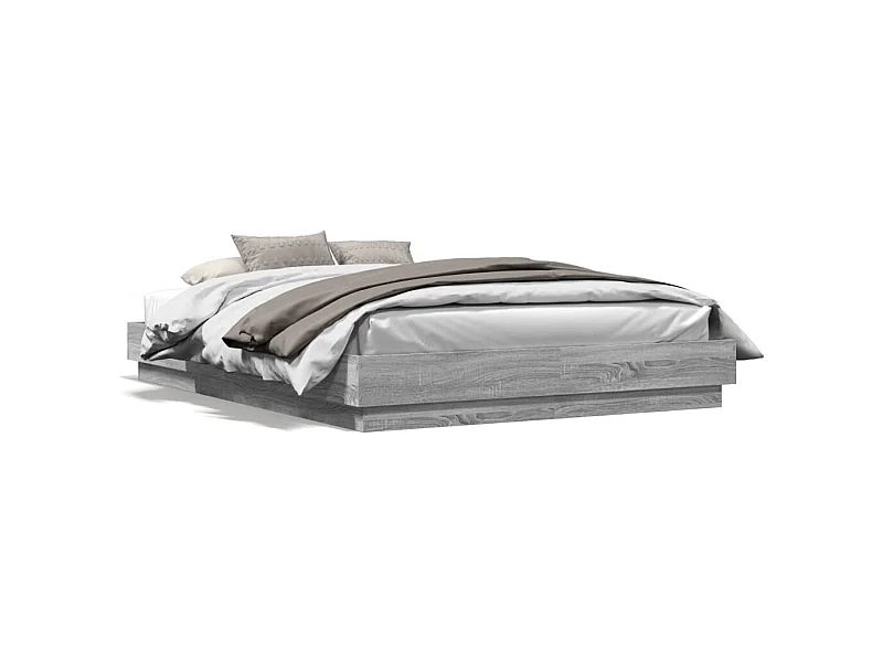 Lit double avec lumières LED sonoma gris 160x200 cm FR26554