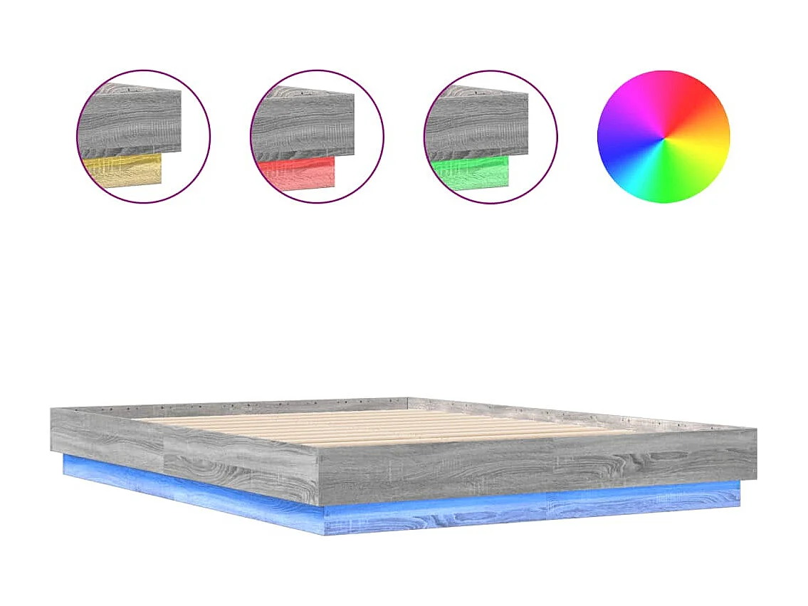Cama com luzes LED 160x200 cm cinzento sonoma PT254619
