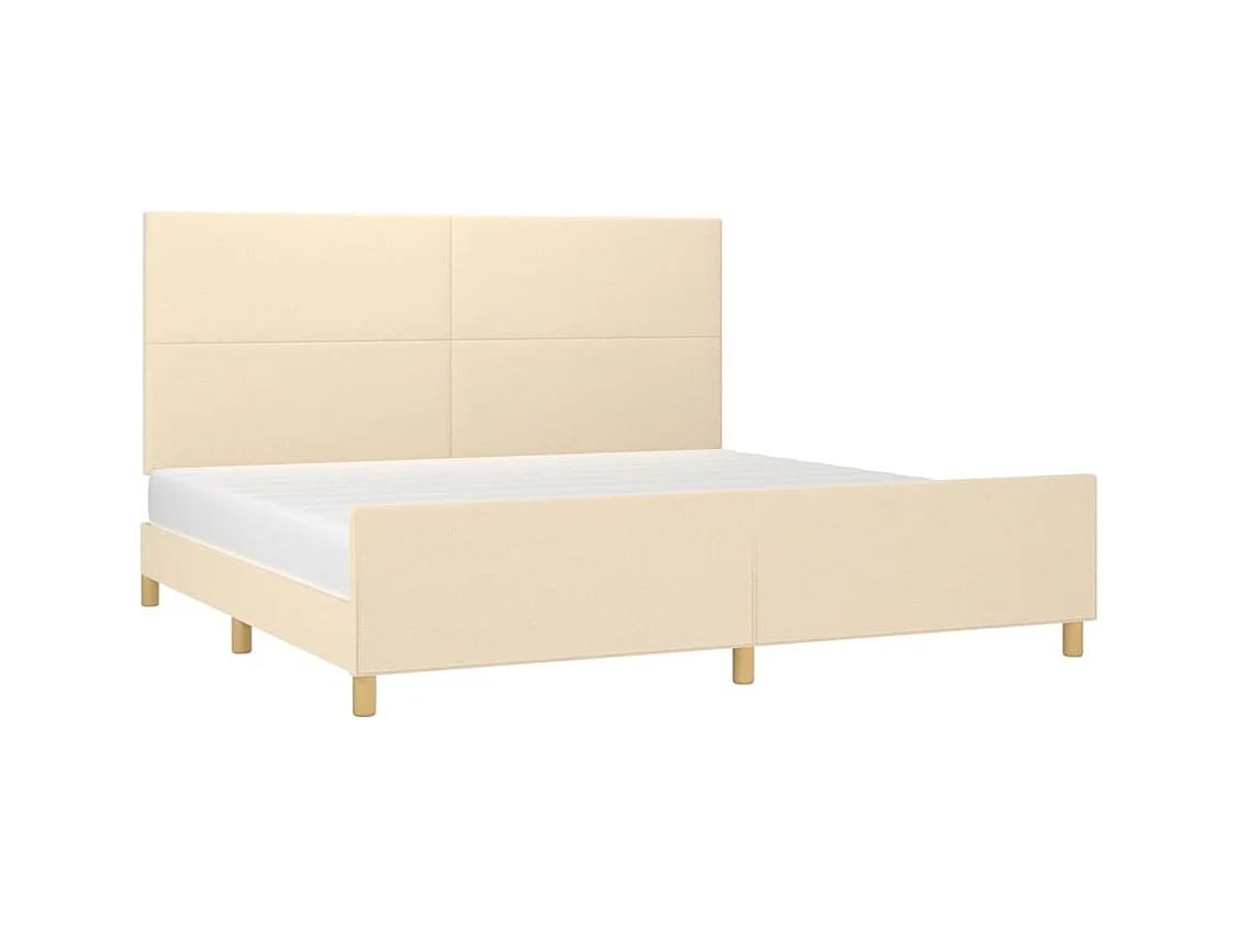 Lit double + tête de lit Crème 200 x 200 cm Tissu FR99547