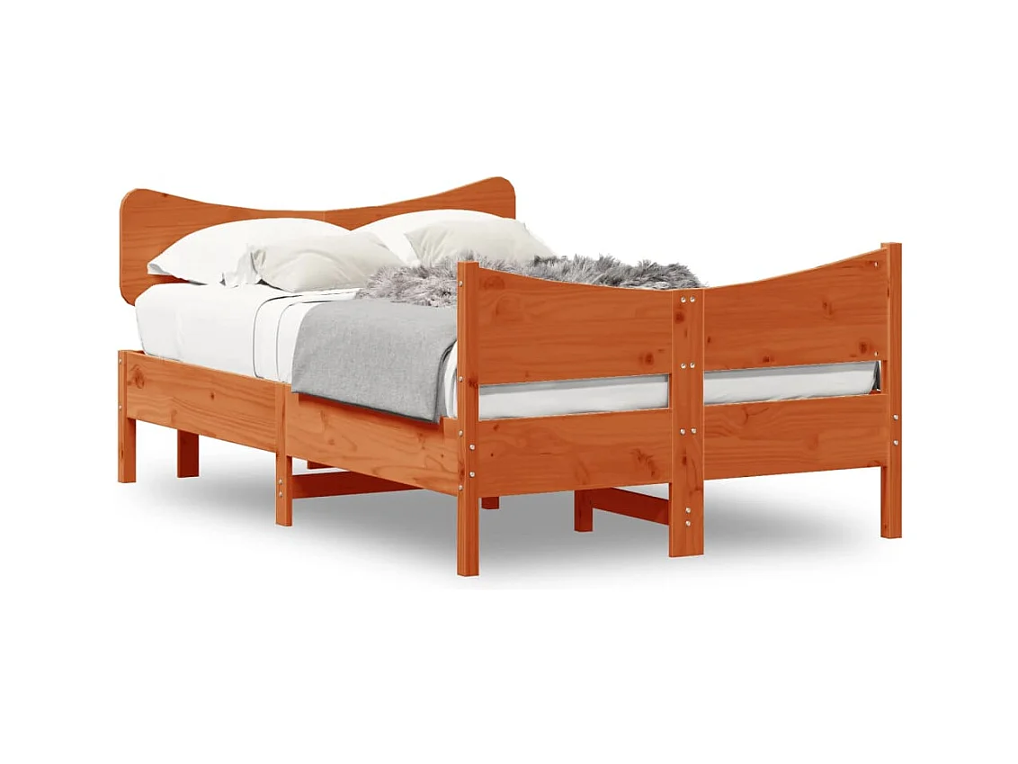 Lit double et tête de lit cire marron 120x200 cm bois de pin FR91746
