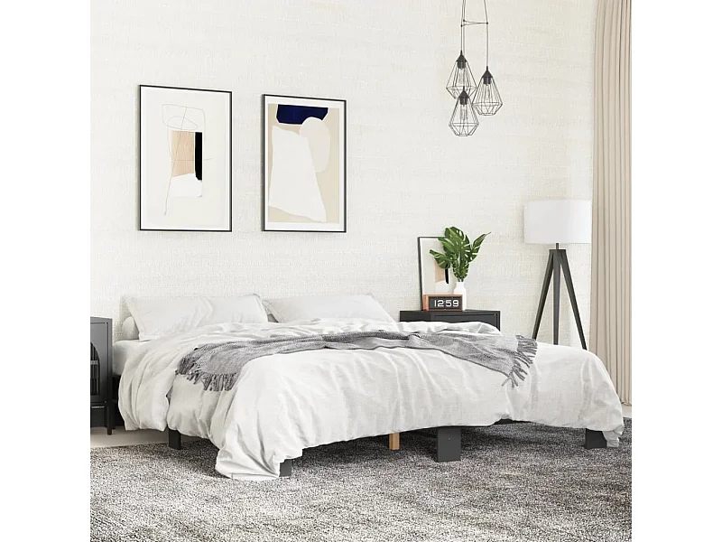 Lit double noir 200x200 cm bois d'ingénierie et métal FR89787