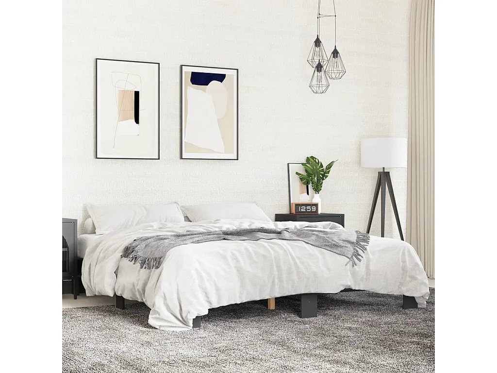 Lit double noir 200x200 cm bois d'ingénierie et métal FR89787