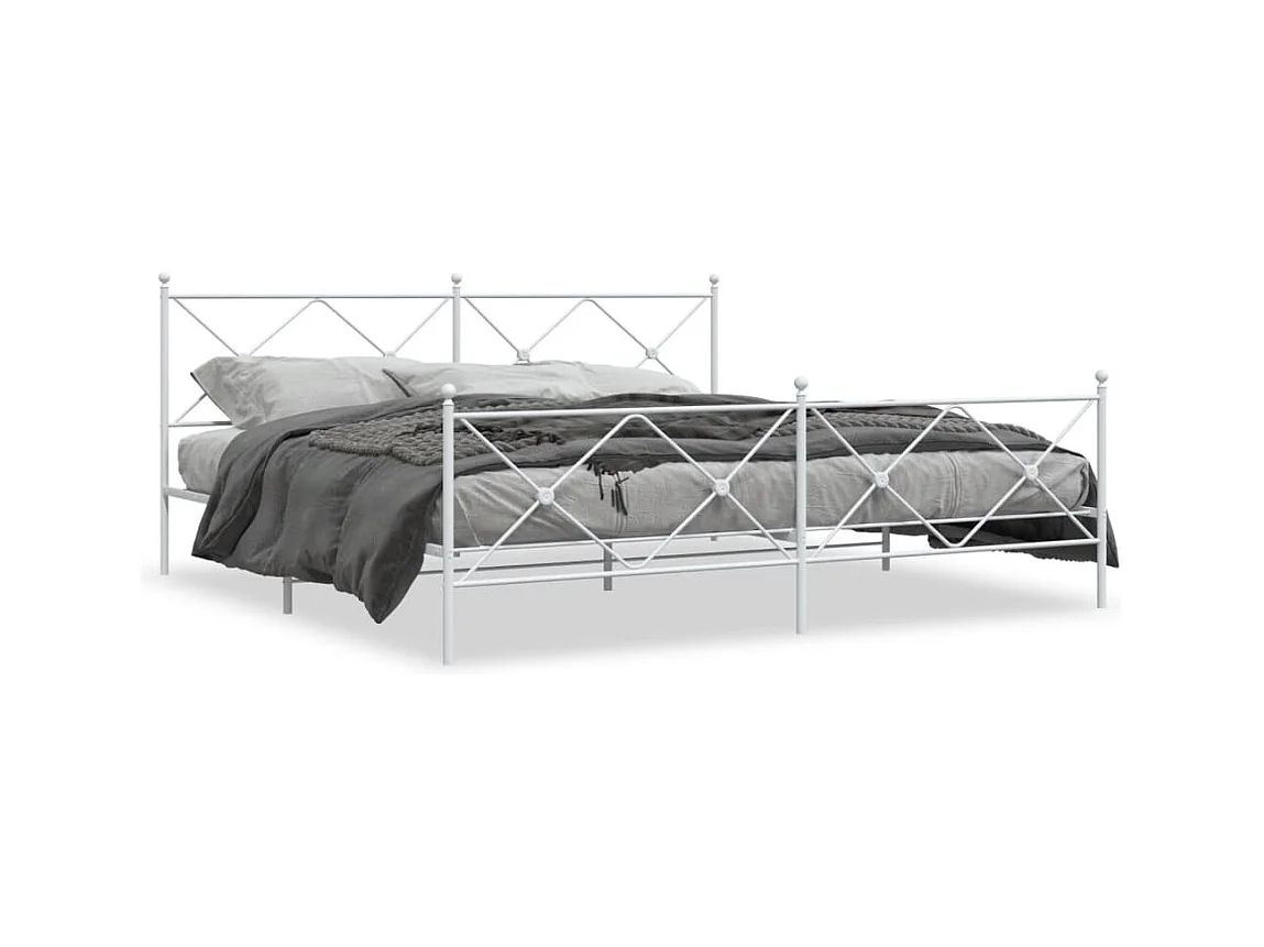 Lit double métal + tête de lit/pied de lit blanc 193x203cm FR87608