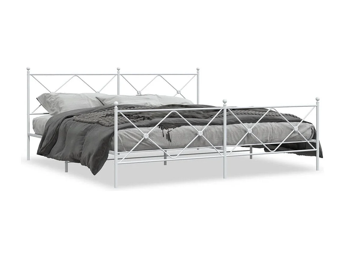 Cama com cabeceira e pés 193x203 cm metal branco PT186559