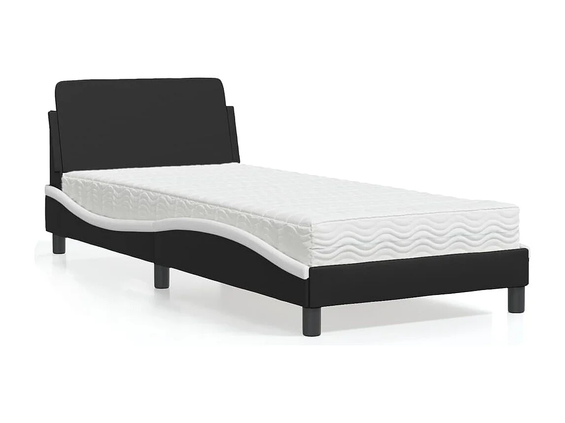 Cama com colchão 90x200 cm couro artificial preto e branco PT613731