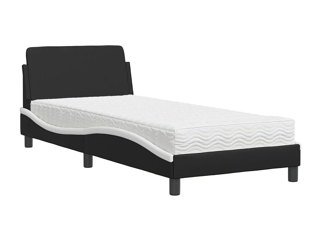 Cama com colchão 90x200 cm couro artificial preto e branco PT613731