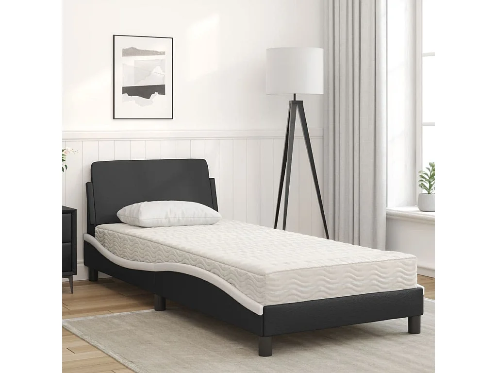 Cama com colchão 90x200 cm couro artificial preto e branco PT613731