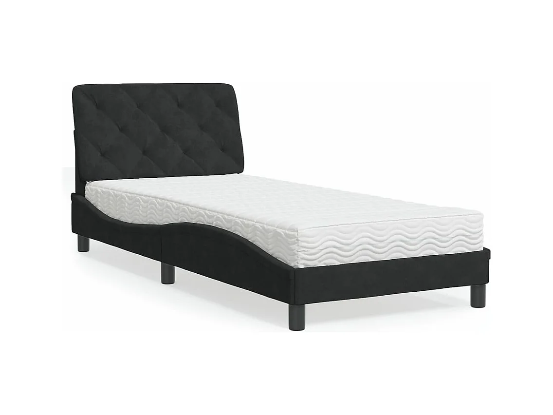 Lit adulte + matelas noir 90x200 cm velours FR30829