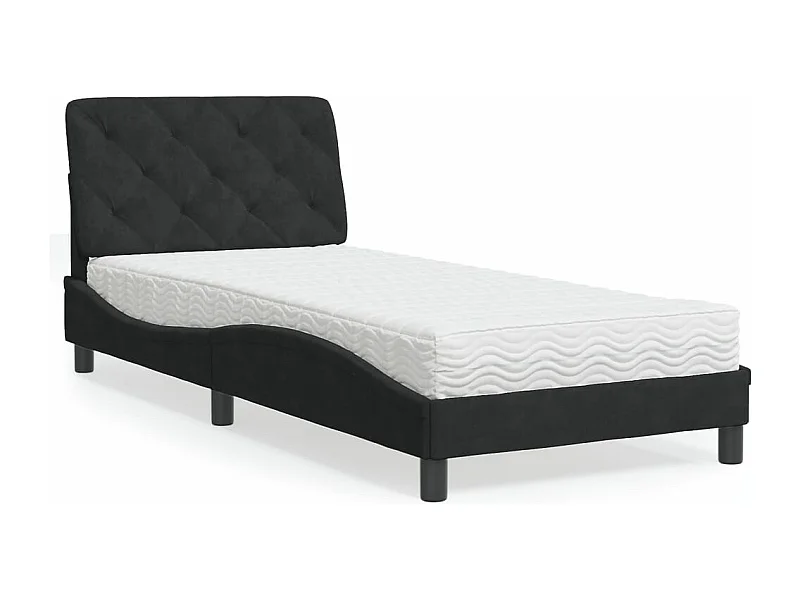 Lit adulte + matelas noir 90x200 cm velours FR30829