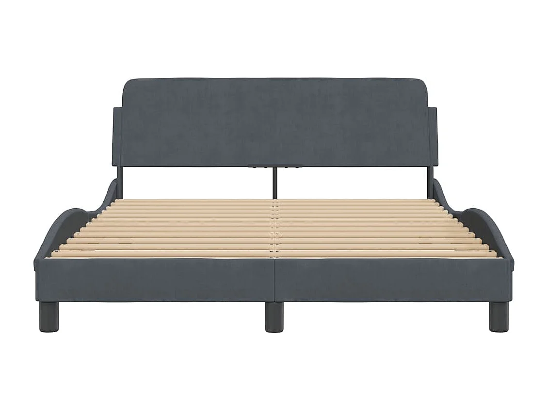Lit double + tête de lit Gris foncé 140x200 cm Velours FR80836