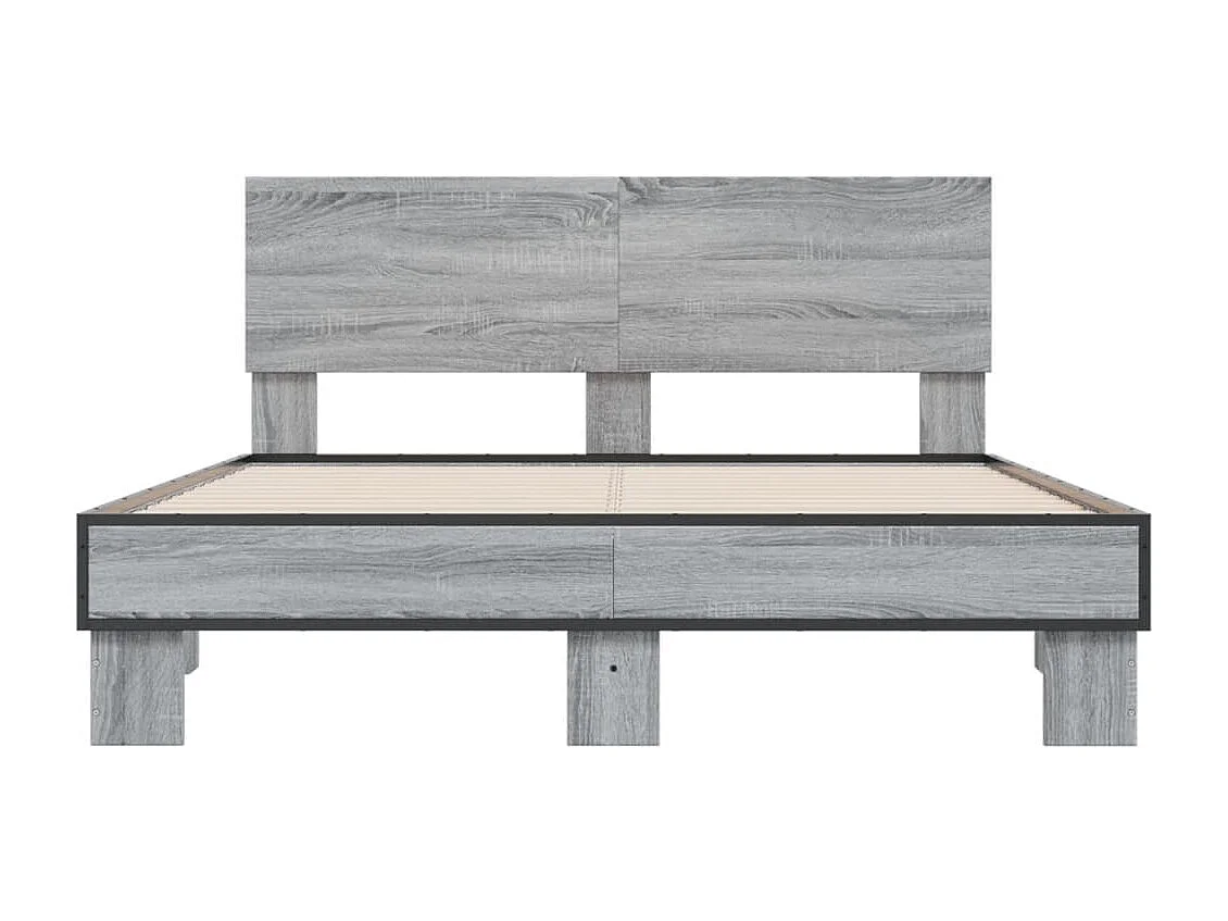 Bedframe bewerkt hout metaal grijs sonoma eiken 140x190 cm BE167472