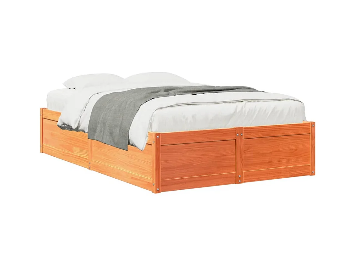 Lit double cire marron 120x200 cm bois de pin massif FR69496