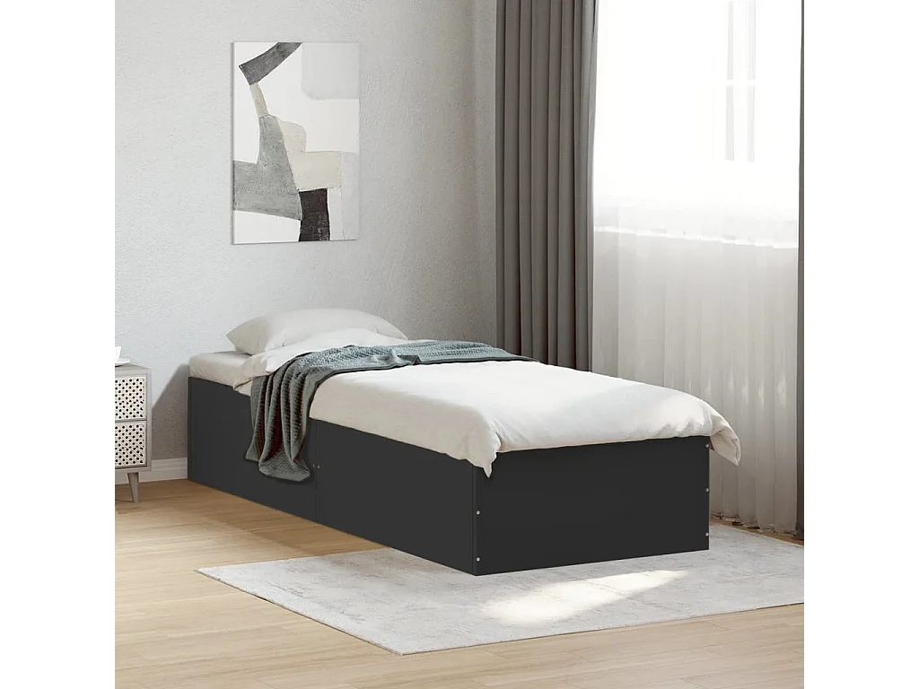 Lit simple noir 75x190 cm bois d'ingénierie FR25415