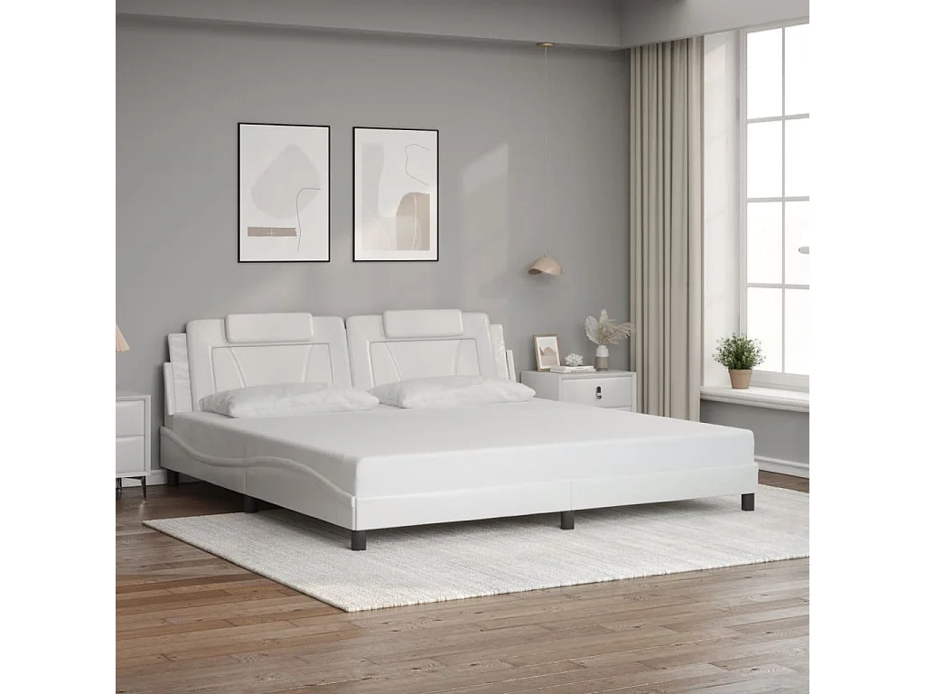 Lit double avec lumières LED blanc 200x200 cm similicuir FR67175