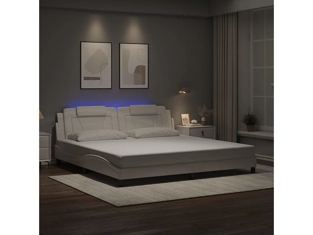 Lit double avec lumières LED blanc 200x200 cm similicuir FR67175