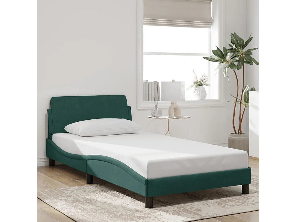 Lit simple + tête de lit Vert foncé 100x200 cm Velours FR47170