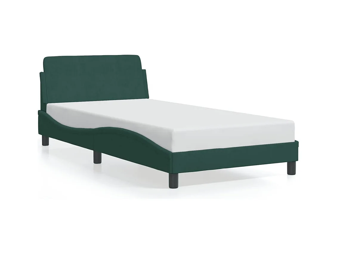 Lit simple + tête de lit Vert foncé 100x200 cm Velours FR47170