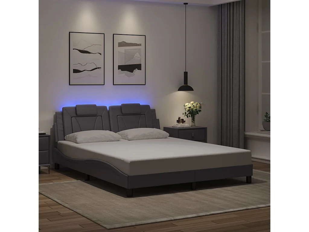 Lit double avec lumières LED gris 160x200 cm similicuir FR79095