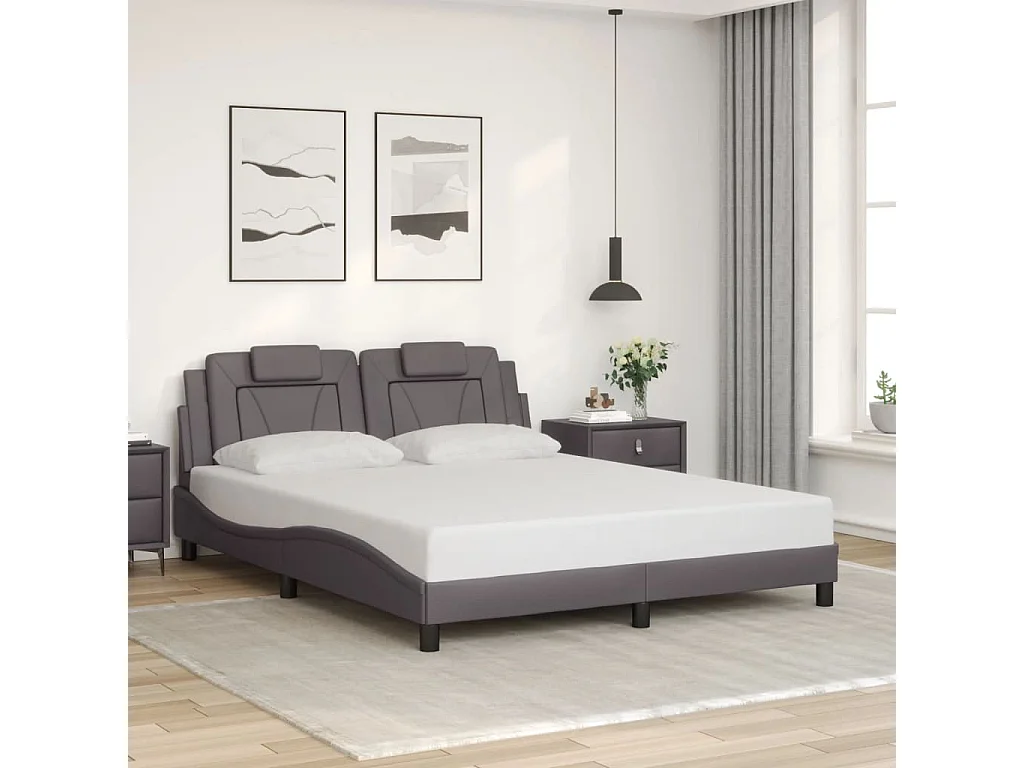 Lit double avec lumières LED gris 160x200 cm similicuir FR79095