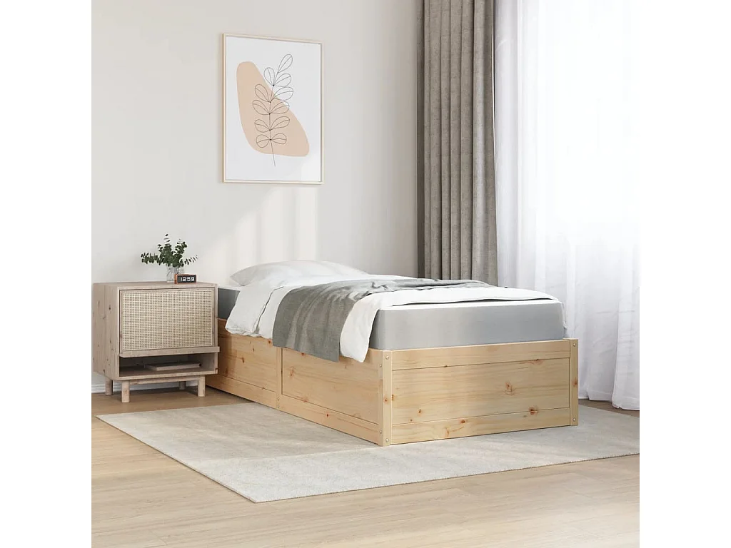Lit adulte + matelas 100x200 cm bois massif de pin FR48017