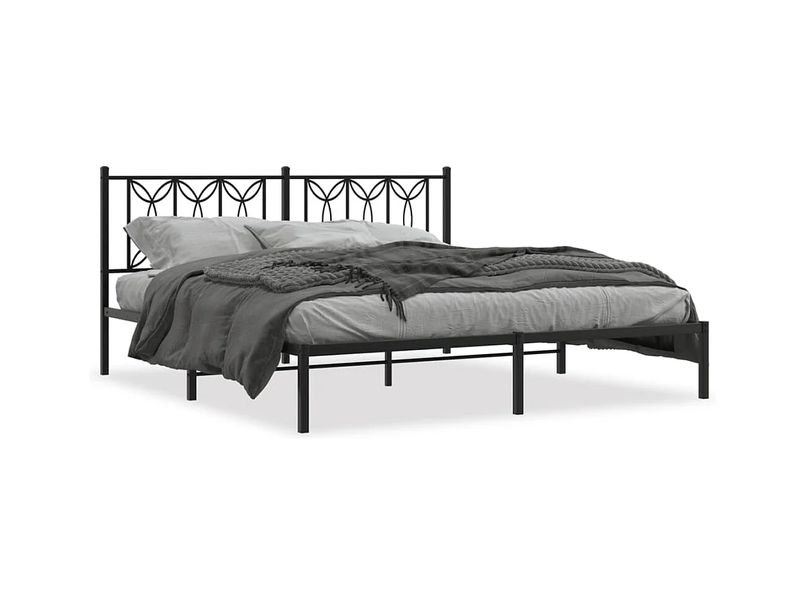Lit double métal + tête de lit noir 183x213 cm FR38265