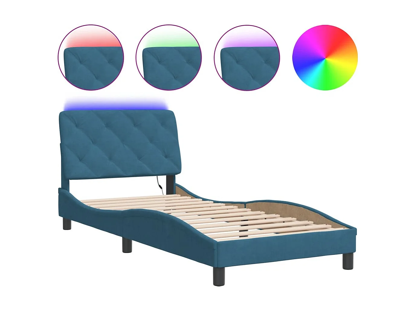 Cama 90x200 cm - con luces LED terciopelo azul ES978831