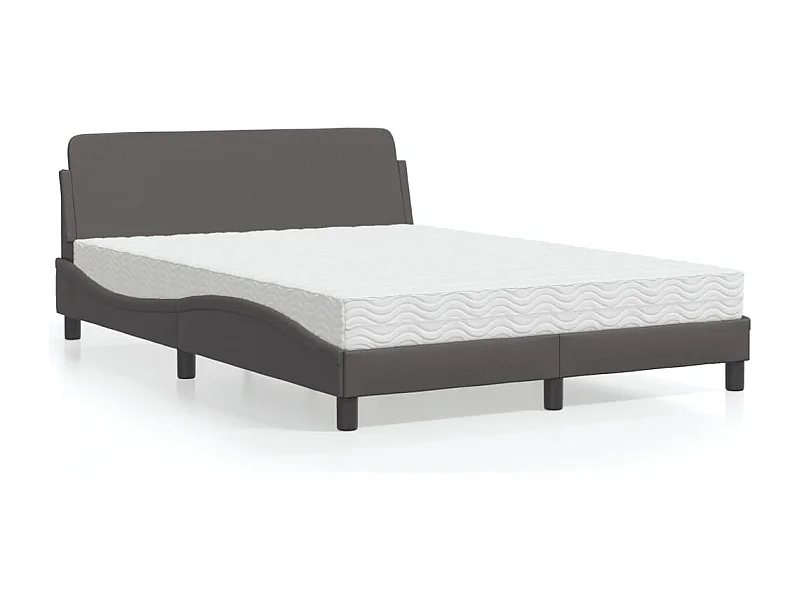 Lit adulte + matelas gris 140x200 cm similicuir FR55853