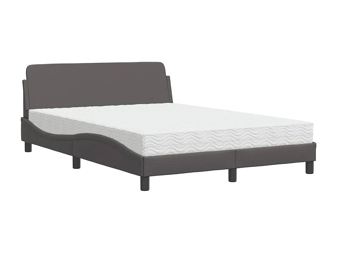 Lit adulte + matelas gris 140x200 cm similicuir FR55853
