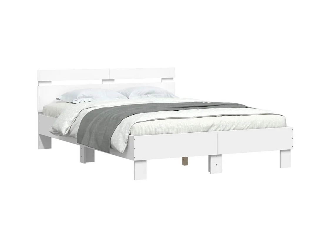 Lit double + tête de lit et LED blanc 120x190 cm FR24638