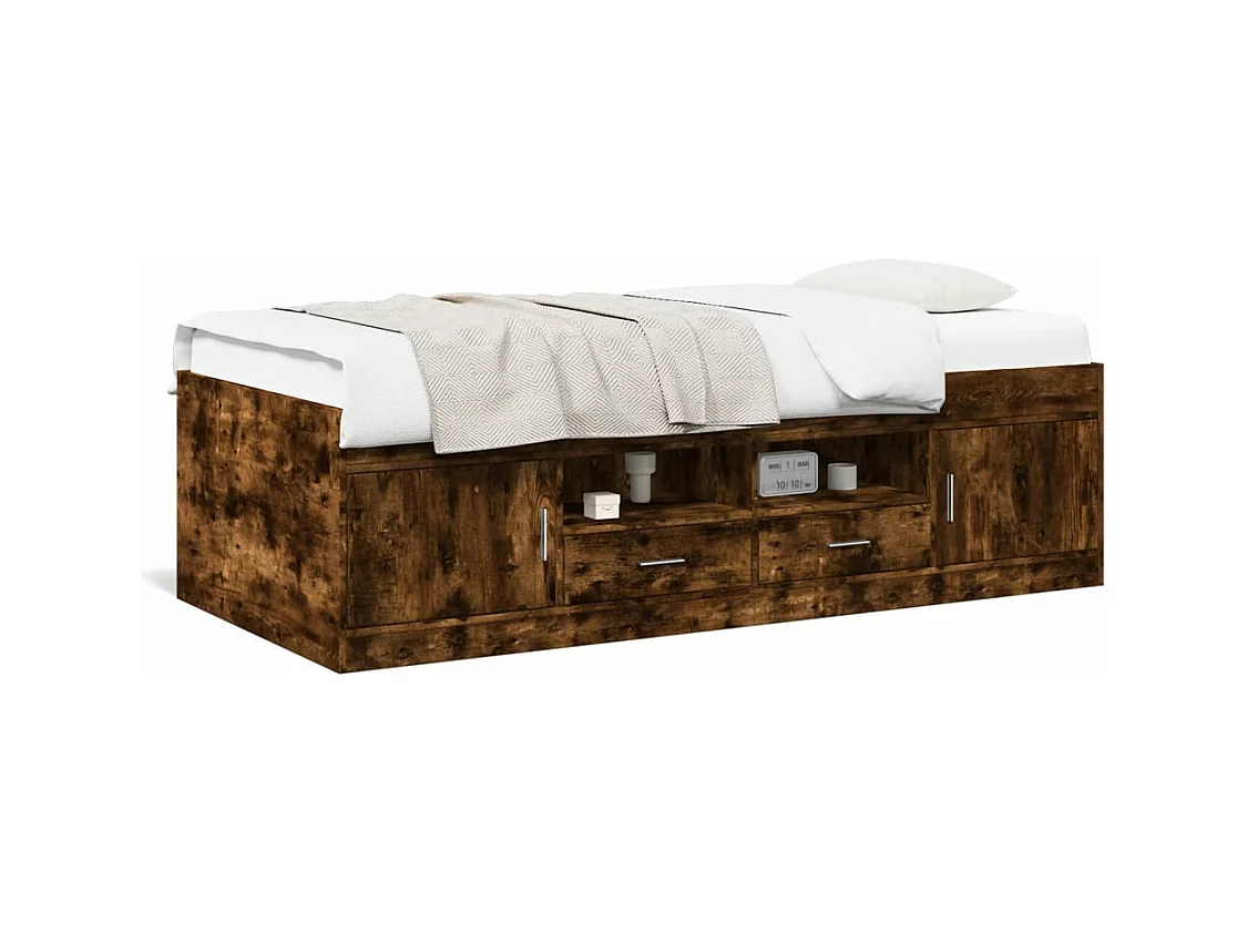 Lit de jour et tiroirs chêne fumé 75x190 cm bois d'ingénierie FR11604