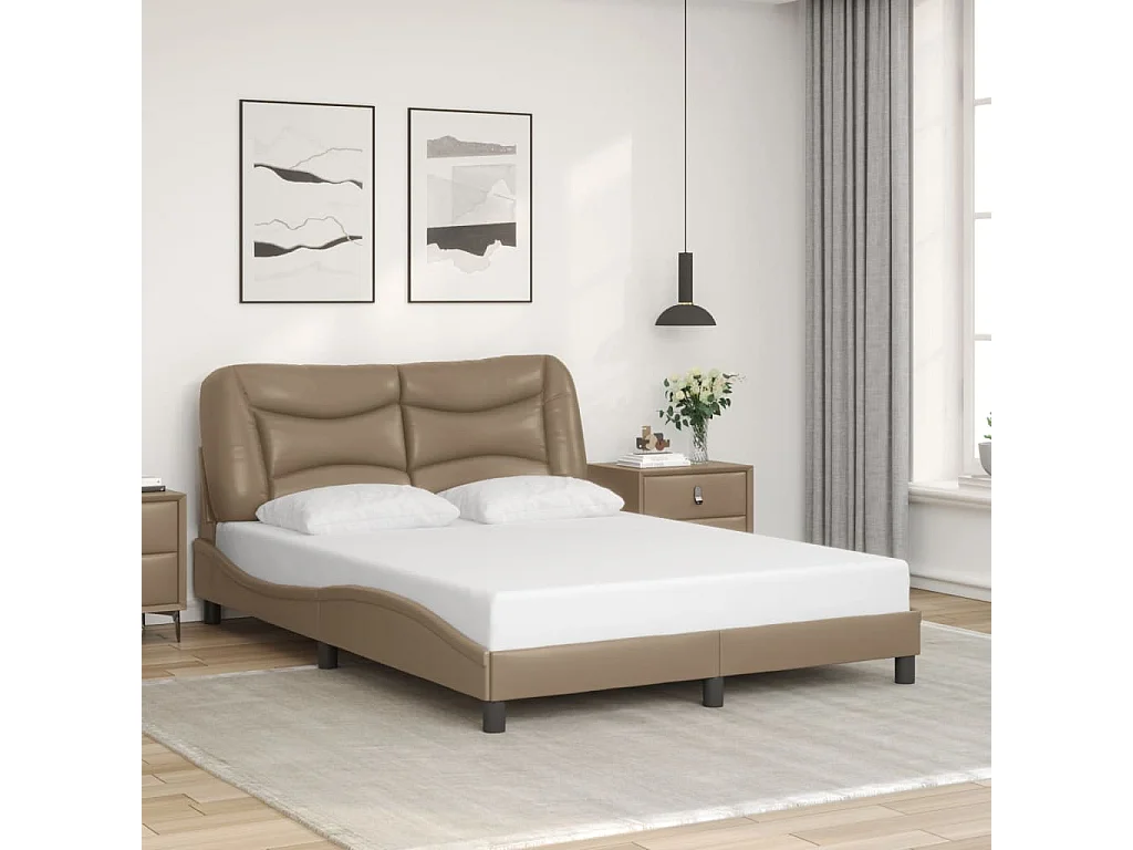 Bedframe met hoofdbord kunstleer cappucinnokleurig 140x190 cm BE828718
