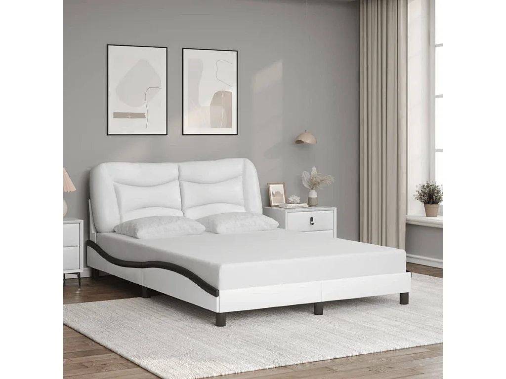 Bedframe met LED-verlichting kunstleer wit en zwart 120x200 cm BE892502