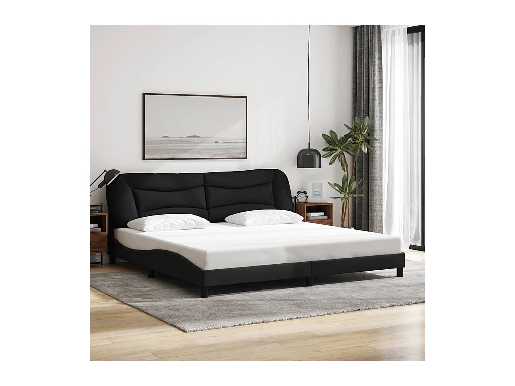 Lit double + tête de lit Noir 200x200 cm Tissu FR34219