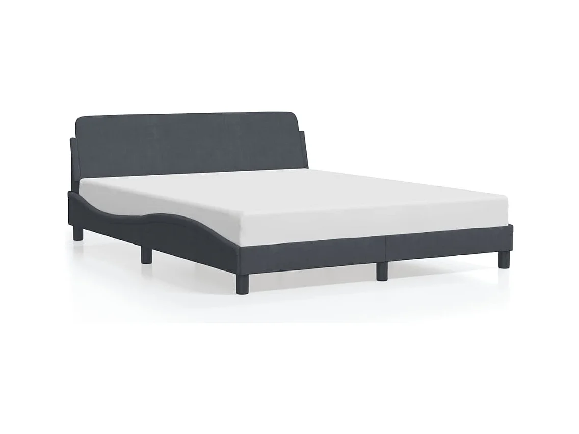 Lit double + tête de lit Gris foncé 160x200 cm Velours FR65116