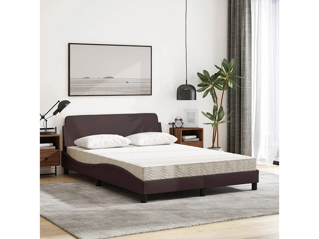 Lit adulte + matelas marron foncé 140x190 cm tissu FR11454