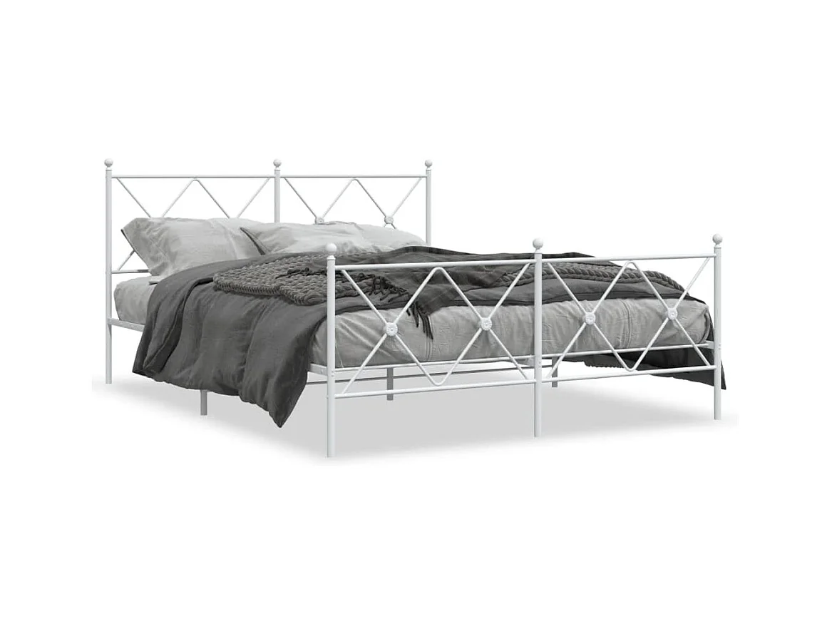 Cama 160x200 cm - metal con cabecero y estribo blanco ES953487