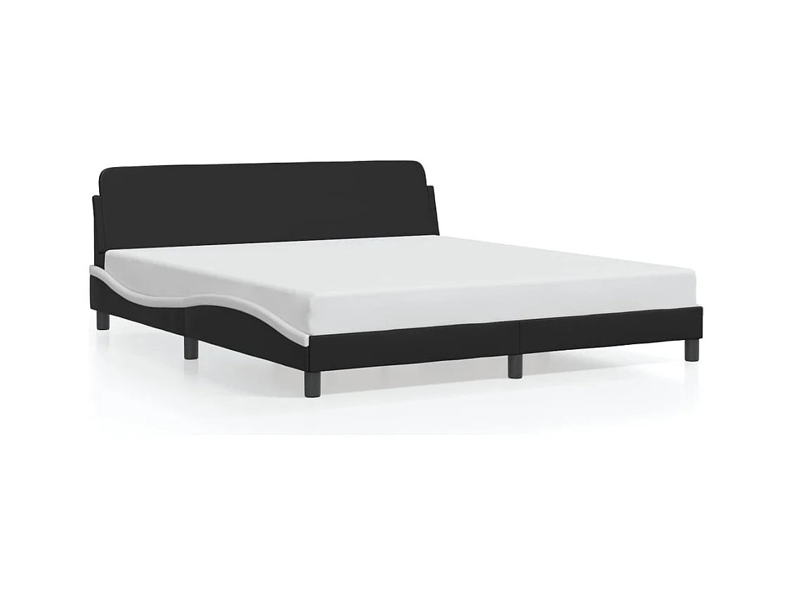 Lit double et tête de lit noir et blanc 180x200 cm similicuir FR22729