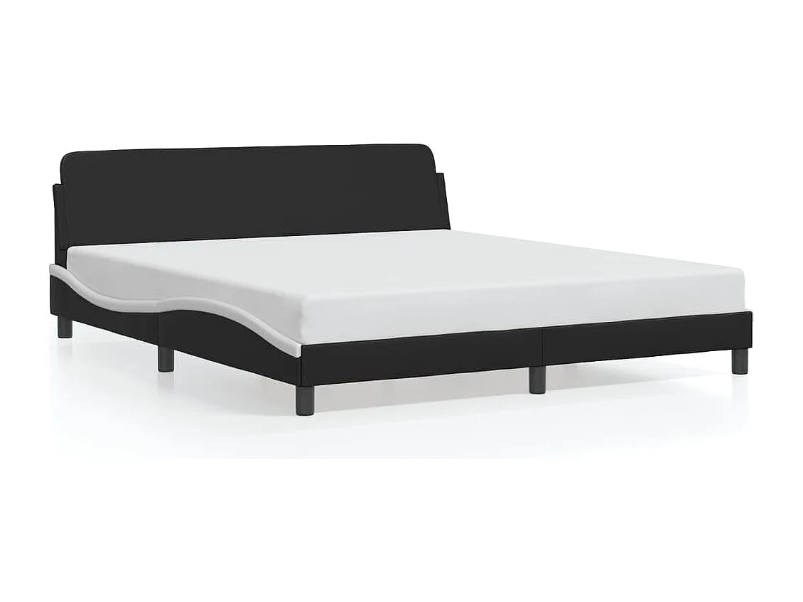 Cama c/ cabeceira couro artificial preto e branco PT891950