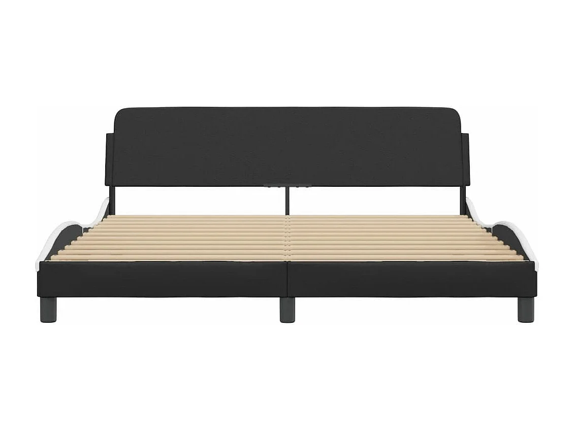 Cama c/ cabeceira couro artificial preto e branco PT891950