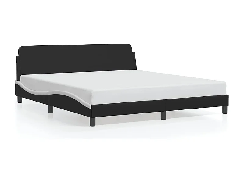 Cama c/ cabeceira couro artificial preto e branco PT891950